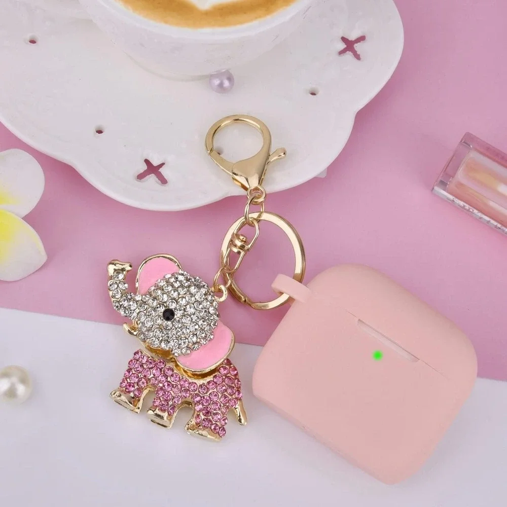 Worryfree Gadgets‎ Silicone Case for Apple AirPod 3 with Bling Elephant Keychain